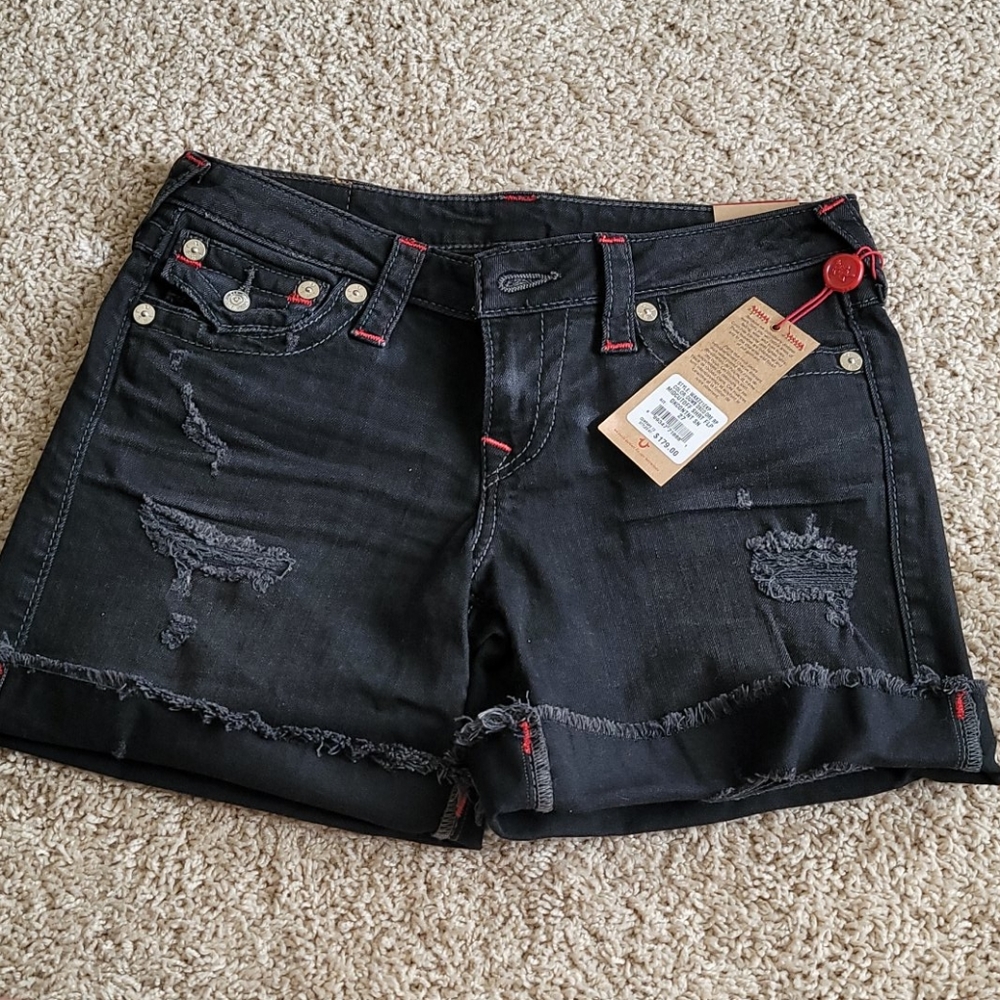 Black Distressed Tue Religion Jean Shorts